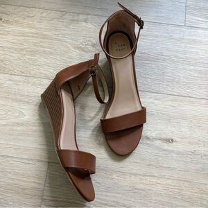 A New Day Cognac Brown Ankle Strap Wedge Sandals Size 9